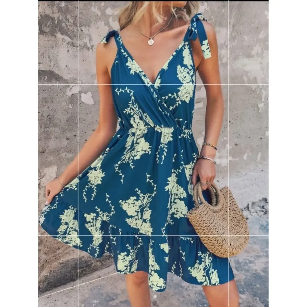 πHPπ Floral Print Tie Shoulder Ruffle Hem Cami Dress Medium - Picture 1 of 10